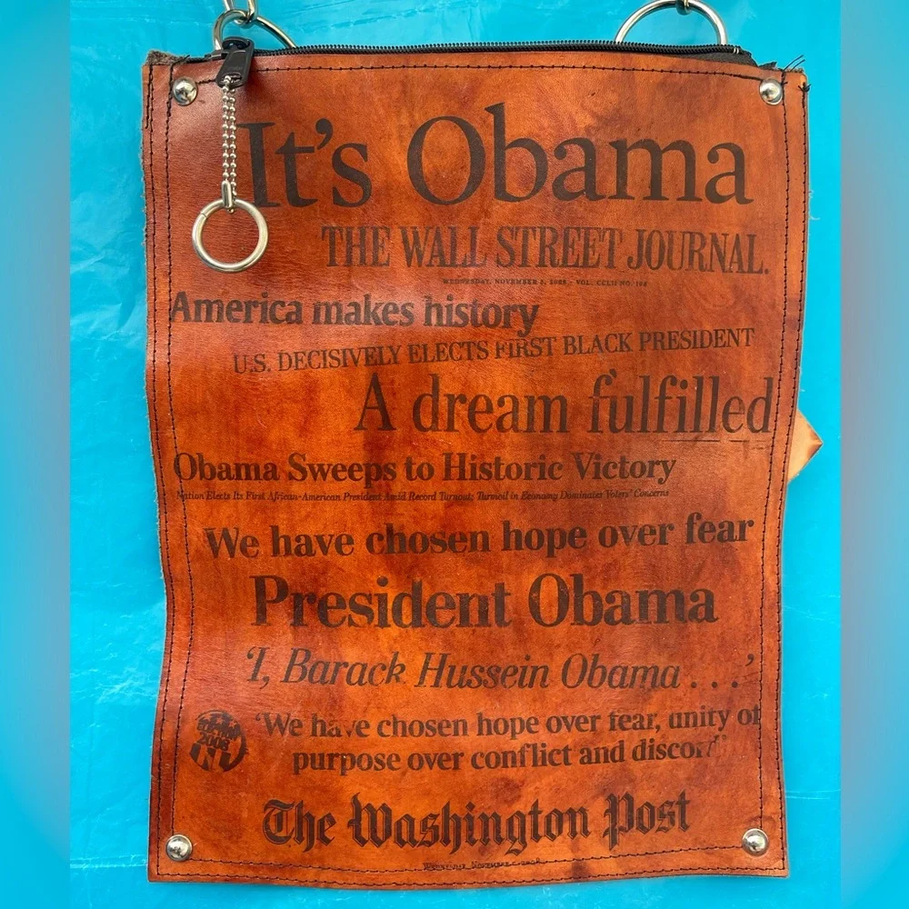 OBAMA PRINTED WALL STREET JOURNAL Genuine leather bag by ARMANDO JAVIER